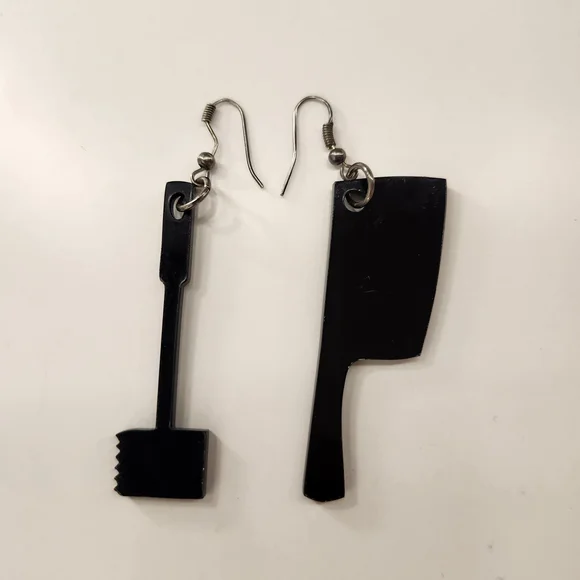 Black Meat Cleaver and Tenderizer Earrings - Picture 1 of 2